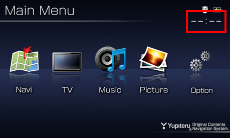 メインメニュー右上の時間表示が、「--：--」となります