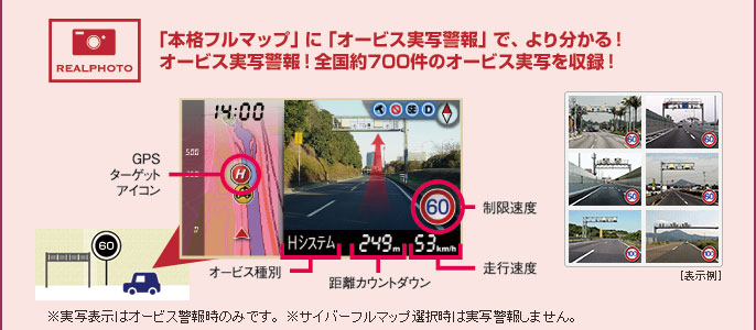 「本格フルマップ」に「オービス実写警報」で、より分かる！　オービス実写警報！　全国約700件のオービス実写を収録！