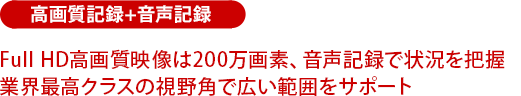 Full HD高画質映像は200万画素、音声記憶で状況を把握。業界最高クラスの視野角で広い範囲をサポート