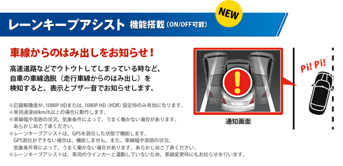 レーンキープアシスト、前方衝突防止アラート機能搭載