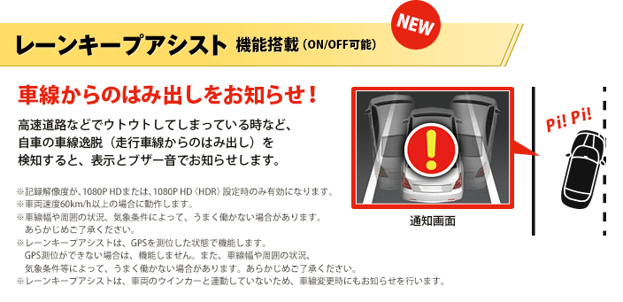 レーンキープアシスト、前方衝突防止アラート機能搭載