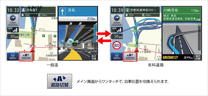一般道／有料道路ワンタッチ切替え