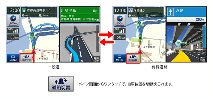 一般道／有料道路ワンタッチ切替え