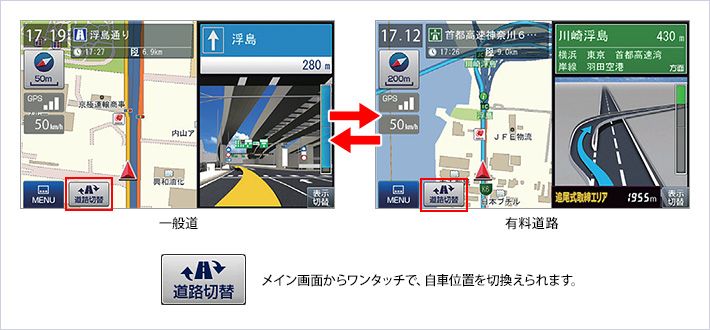 一般道／有料道路ワンタッチ切替え