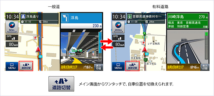 一般道／有料道路ワンタッチ切替え