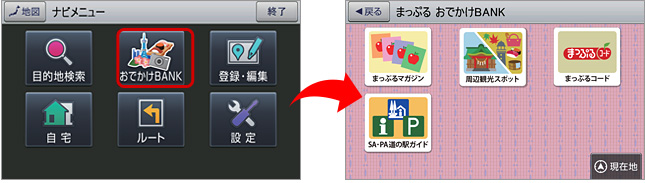 メインメニューに「おでかけBANK」ボタンを設置