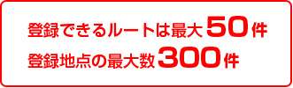 登録できるルートは最大50件、登録地点の最大数300件