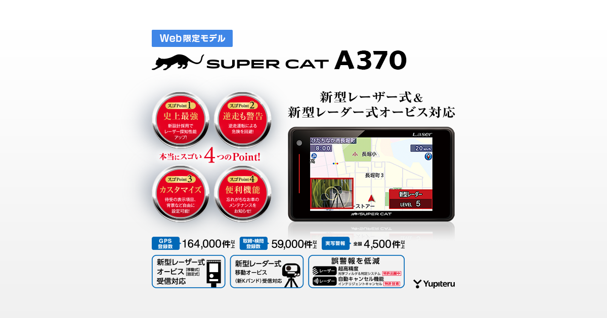 【新品】YUPITERU レーザー＆レーダー探知機　SUPER CAT A370