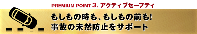 PREMIUM POINT 3 アクティブセーフティ もしもの時も、もしもの前も！事故の未然防止をサポート