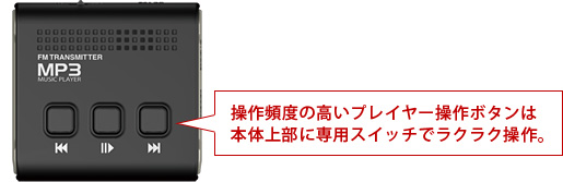 操作頻度の高いプレイヤー操作ボタンは本体上部に専用スイッチでラクラク操作。