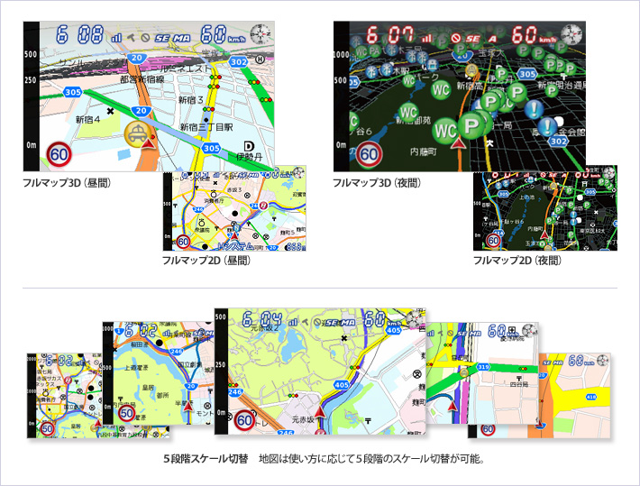 イメージ：MAP画面 5段階スケール切替可能!